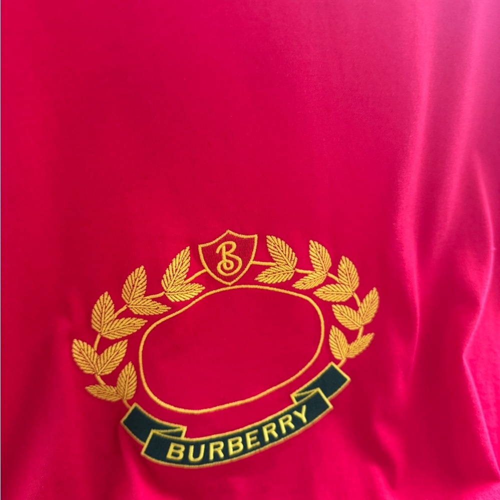 Burberry Vibrant Red Top with Gold Laurel Embroidery